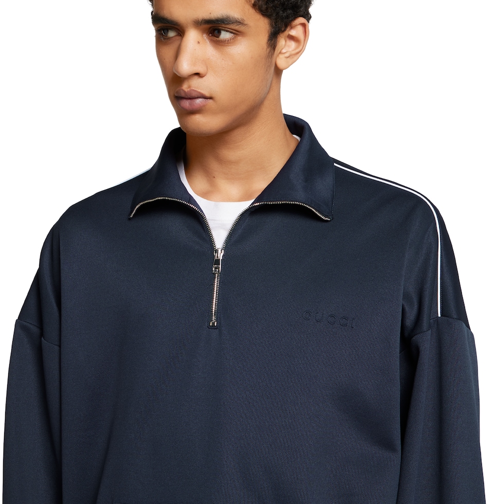 Technical jersey sweatshirt with embossed logo in navy | GUCCI® US
