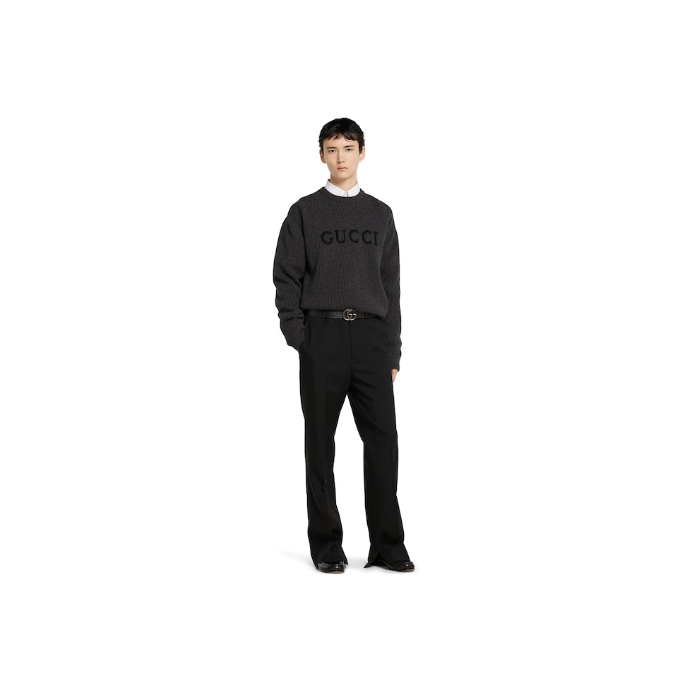 Wool cashmere rib knit sweater in dark grey and black | GUCCI® US