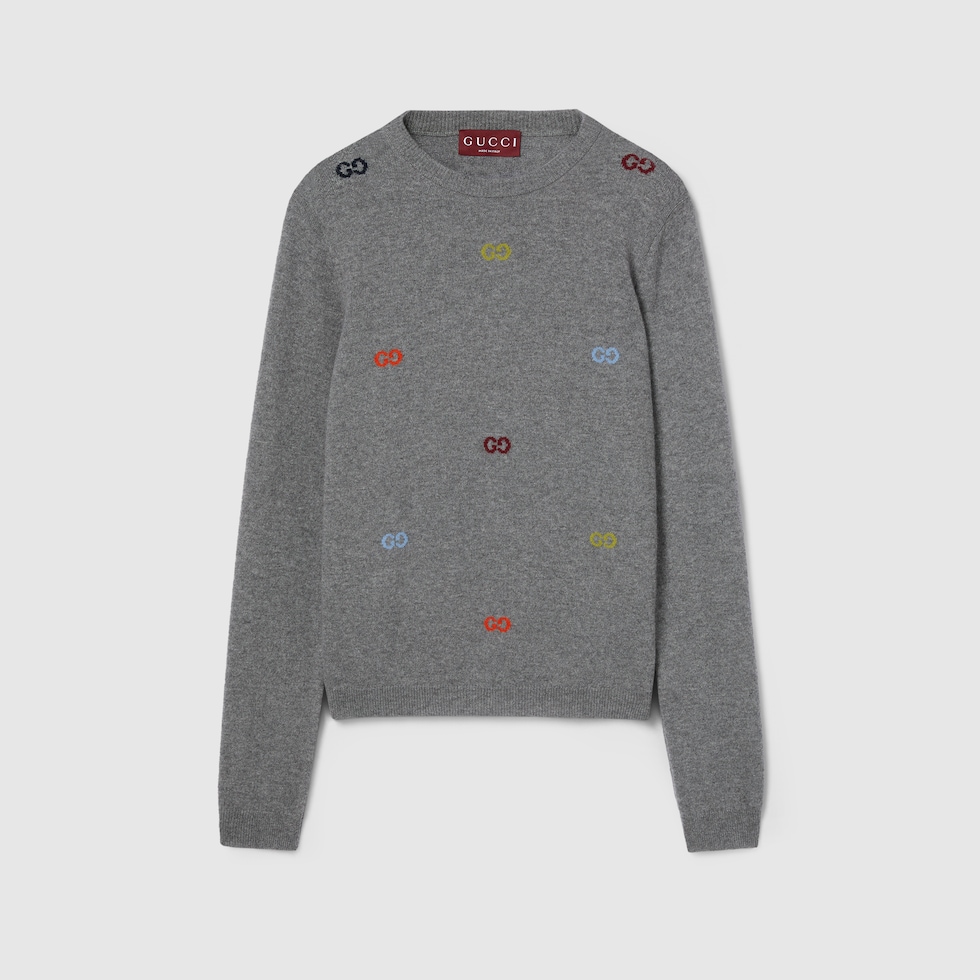 インターシャ ファインカシミア セーター ・グレー | GUCCI公式