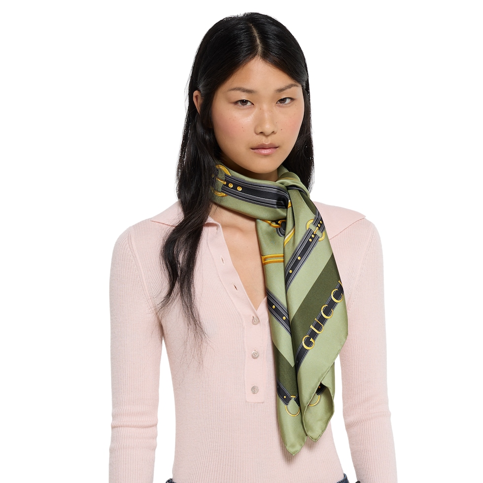 Printed silk twill carré in light green and green | GUCCI® US