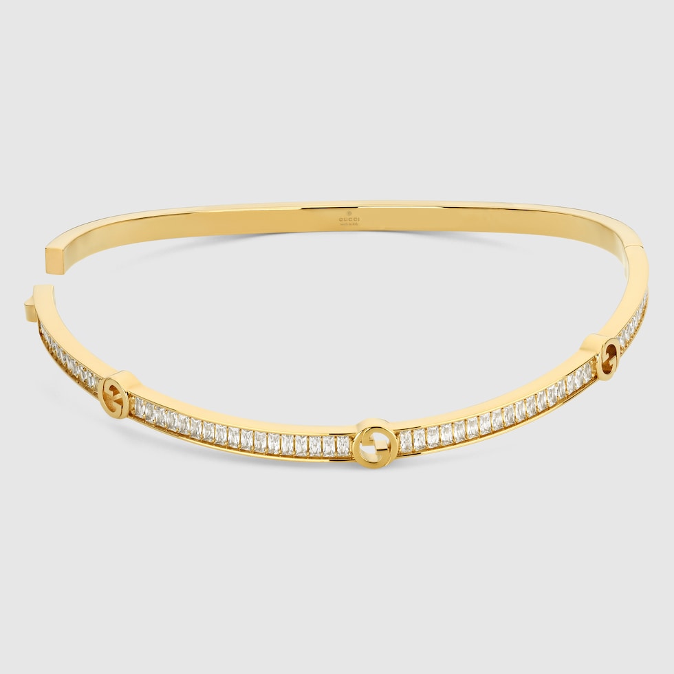 Gucci Blondie crystal necklace in gold-toned brass | GUCCI® US