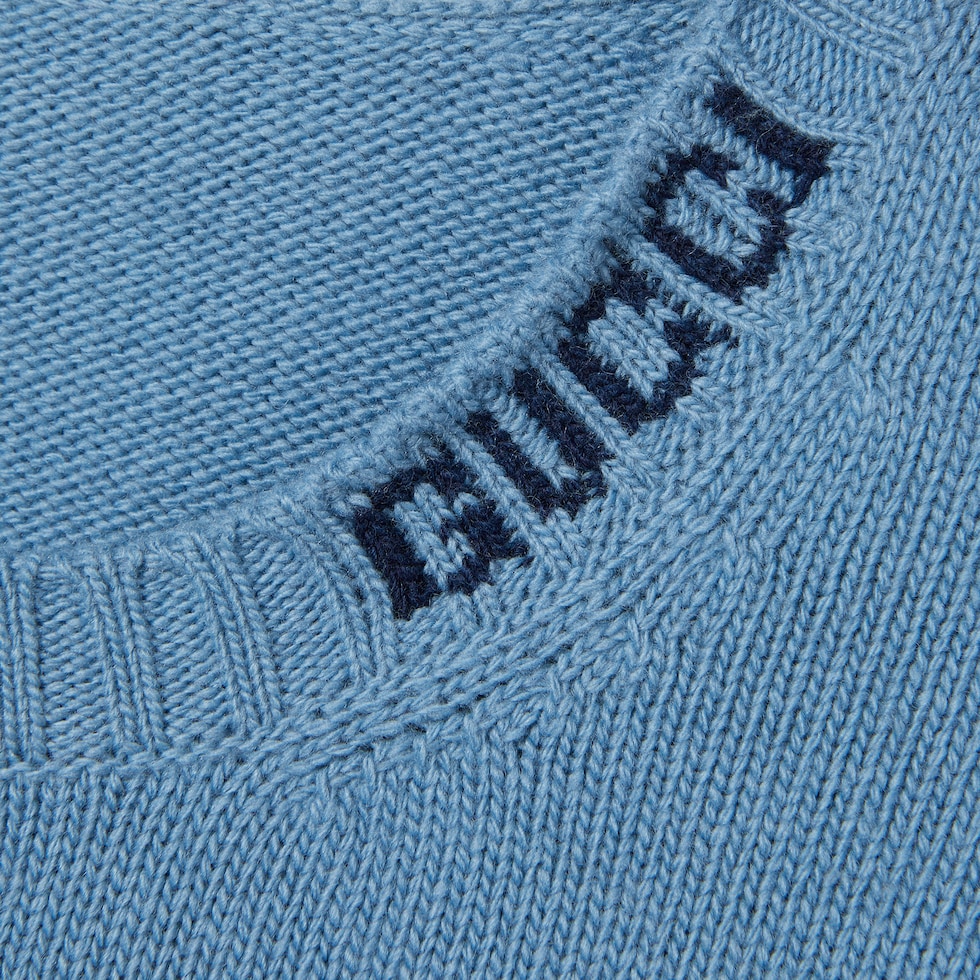 Felted wool knit sweater with intarsia in light blue | GUCCI® US