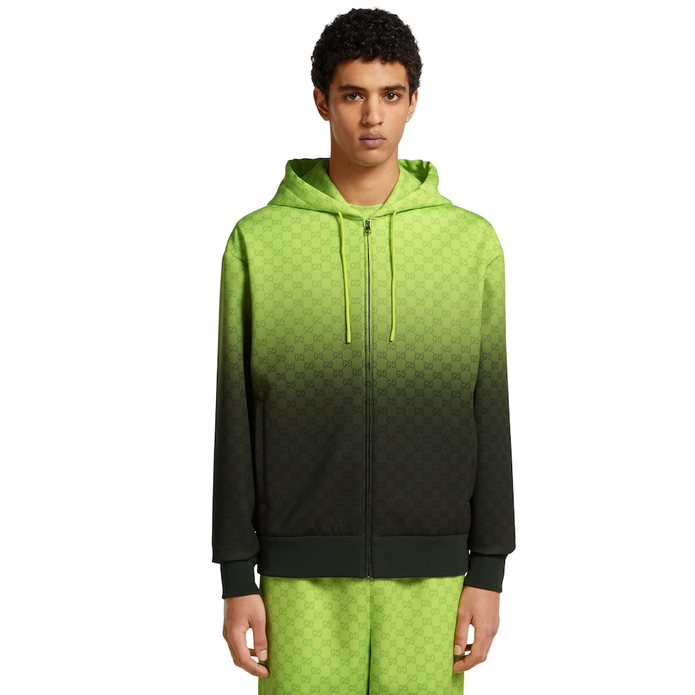 Printed light neoprene zip jacket in gradient lime and black