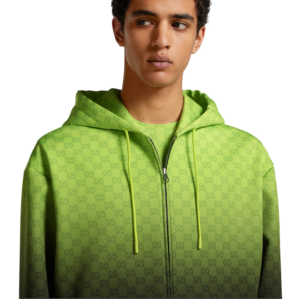Printed light neoprene zip jacket in gradient lime and black