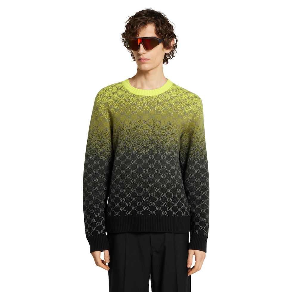 GG wool cashmere jacquard sweater in gradient lime green to black