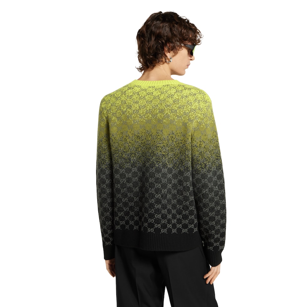 GG wool cashmere jacquard sweater in gradient lime green to black