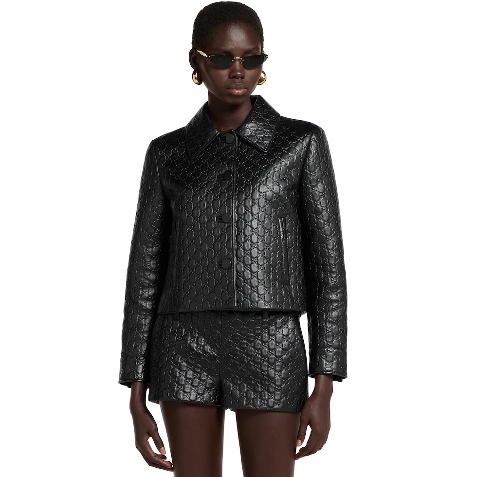Embossed GG leather jacket in black | GUCCI® CA