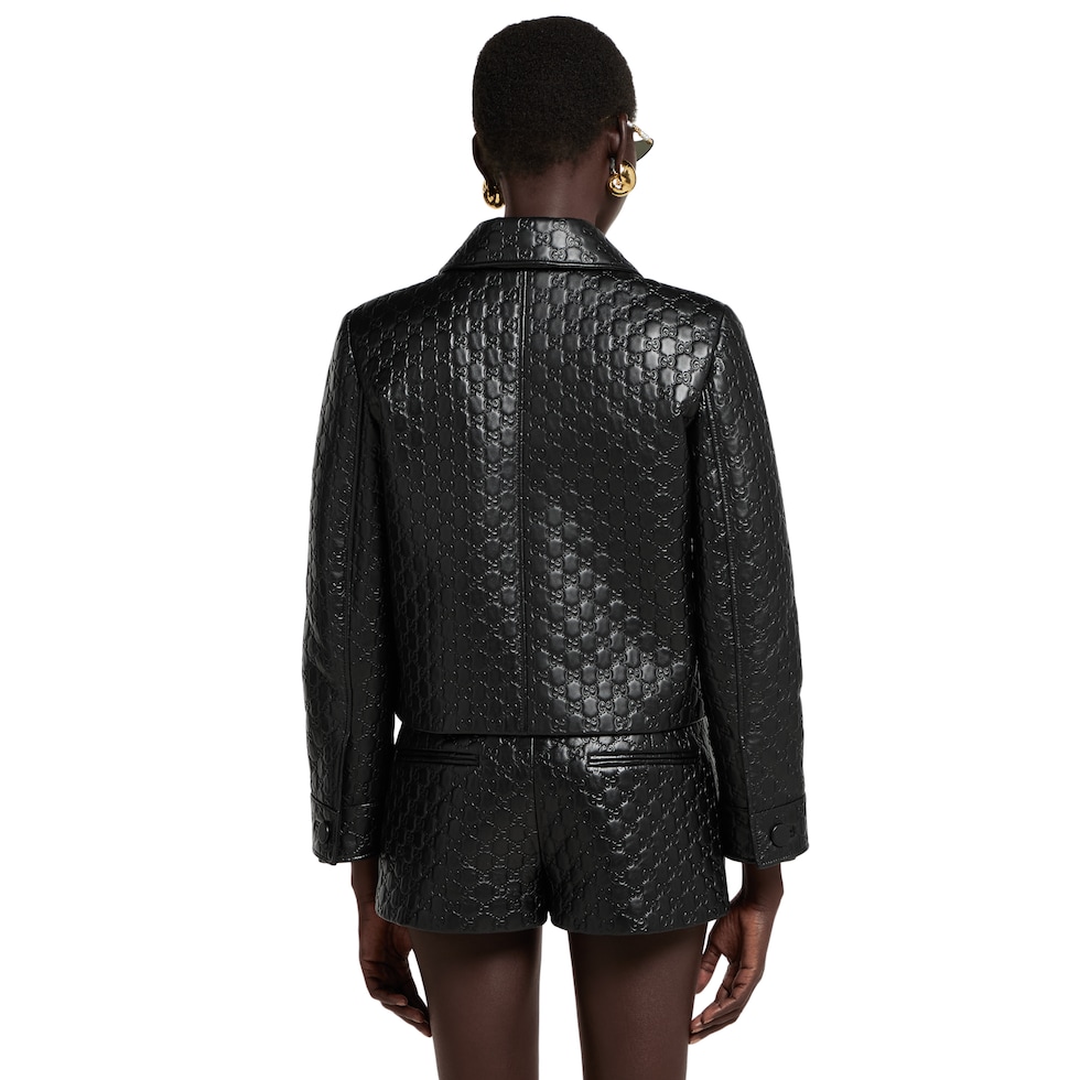Embossed GG leather jacket in black | GUCCI® US