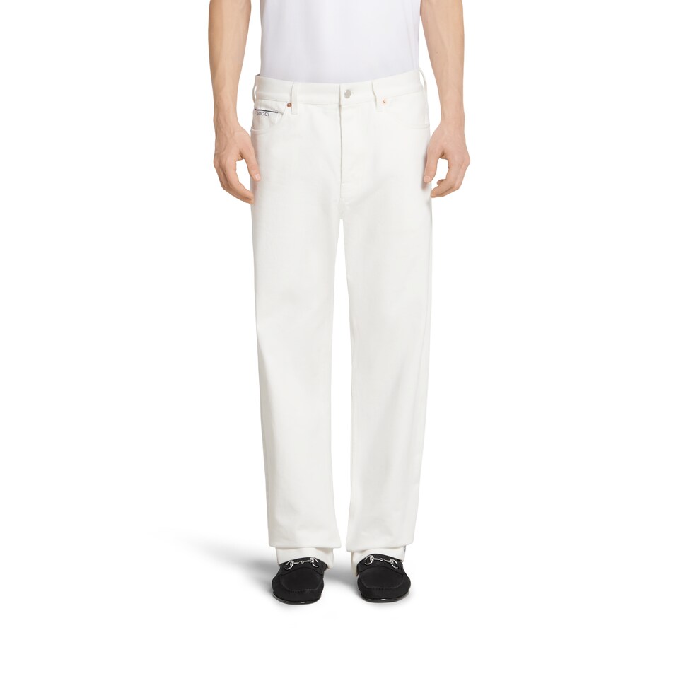 GUCCI ホワイトデニム Cotton selvedge denim pant in white | GUCCI® CA