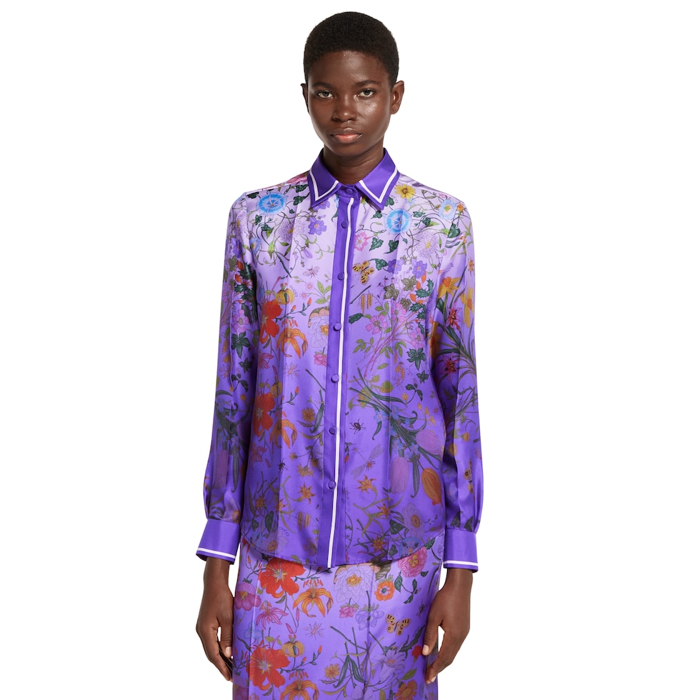 Printed silk shirt in lilac and purple | GUCCI® SG
