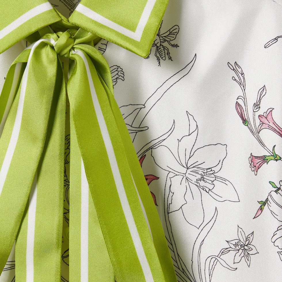 Printed silk shirt in white and multicolor | GUCCI® US