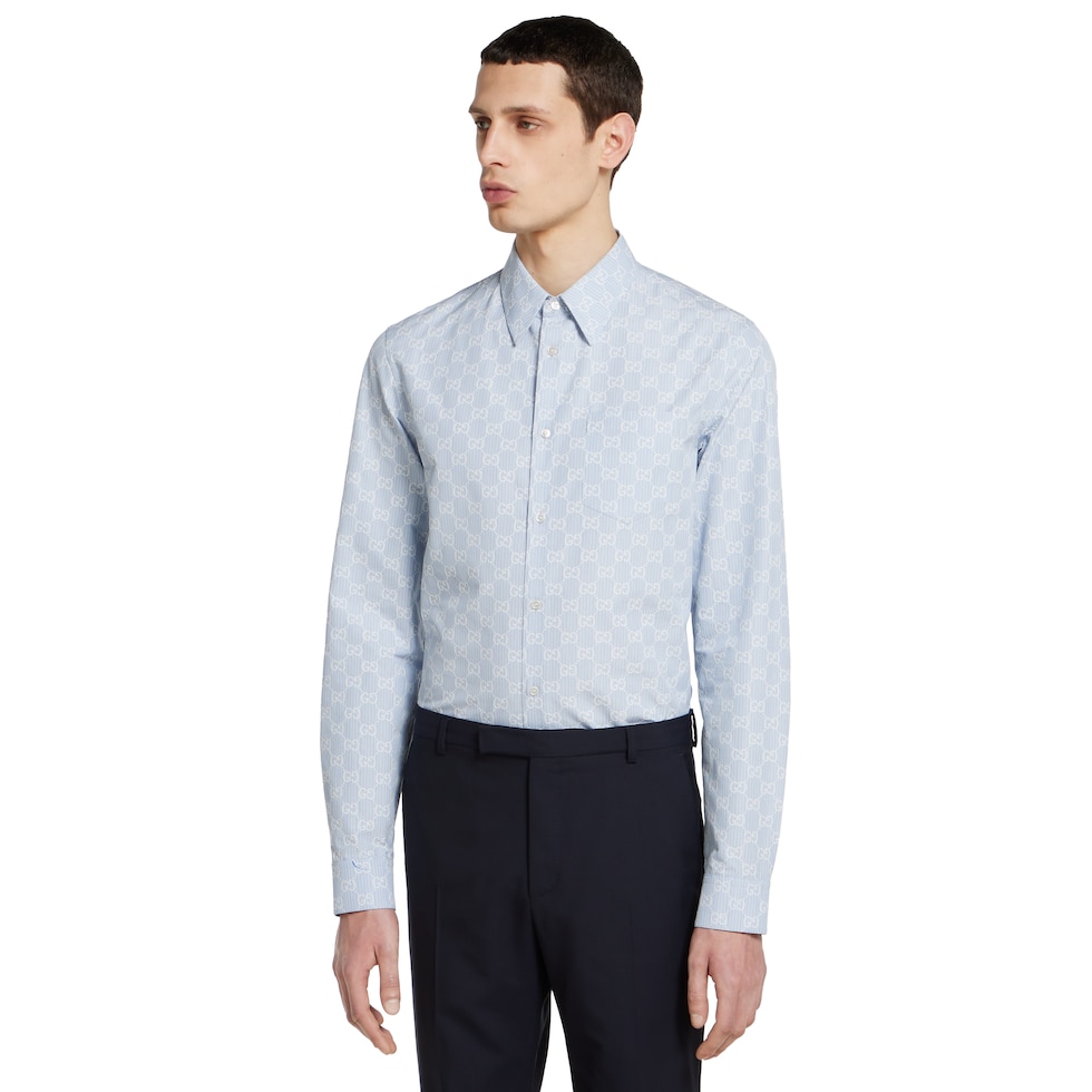 GUCCI☆トップス Striped GG cotton jacquard shirt in light blue | GUCCI® US