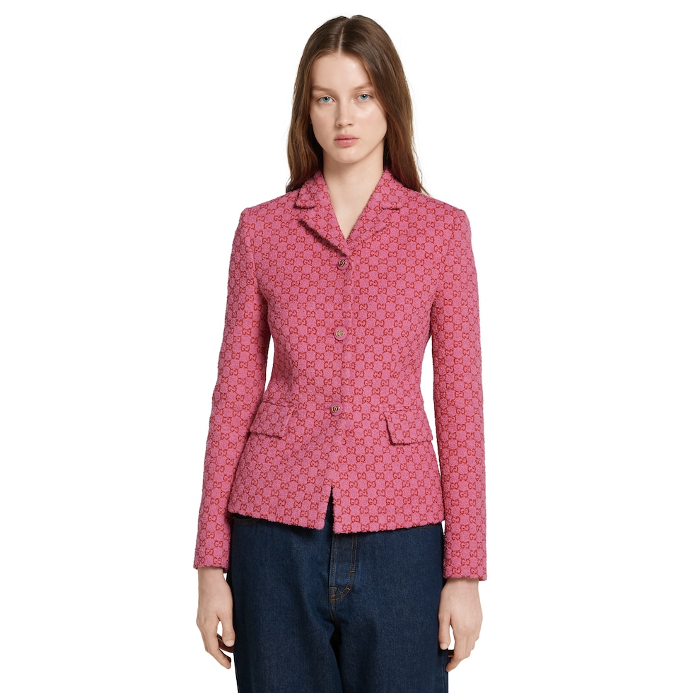 GG cotton bouclé jacket in pink and red | GUCCI® US
