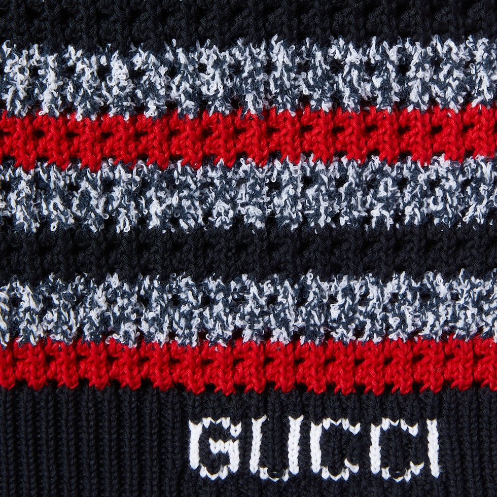 Striped fine cotton knit dress in navy and red | GUCCI® US