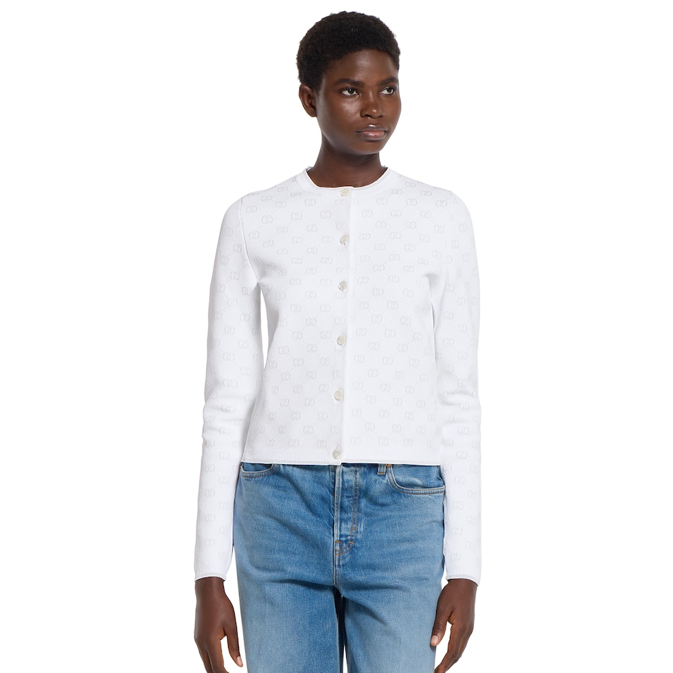 ストレッチ GGヴィスコースジャカード カーディガン ・ホワイト