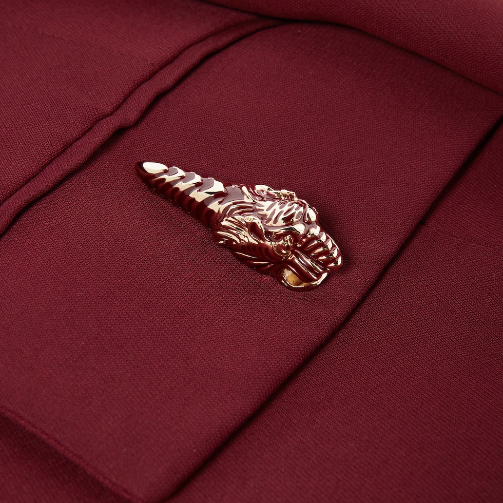 Crêpe wool silk jacket with tiger in rosso ancora red