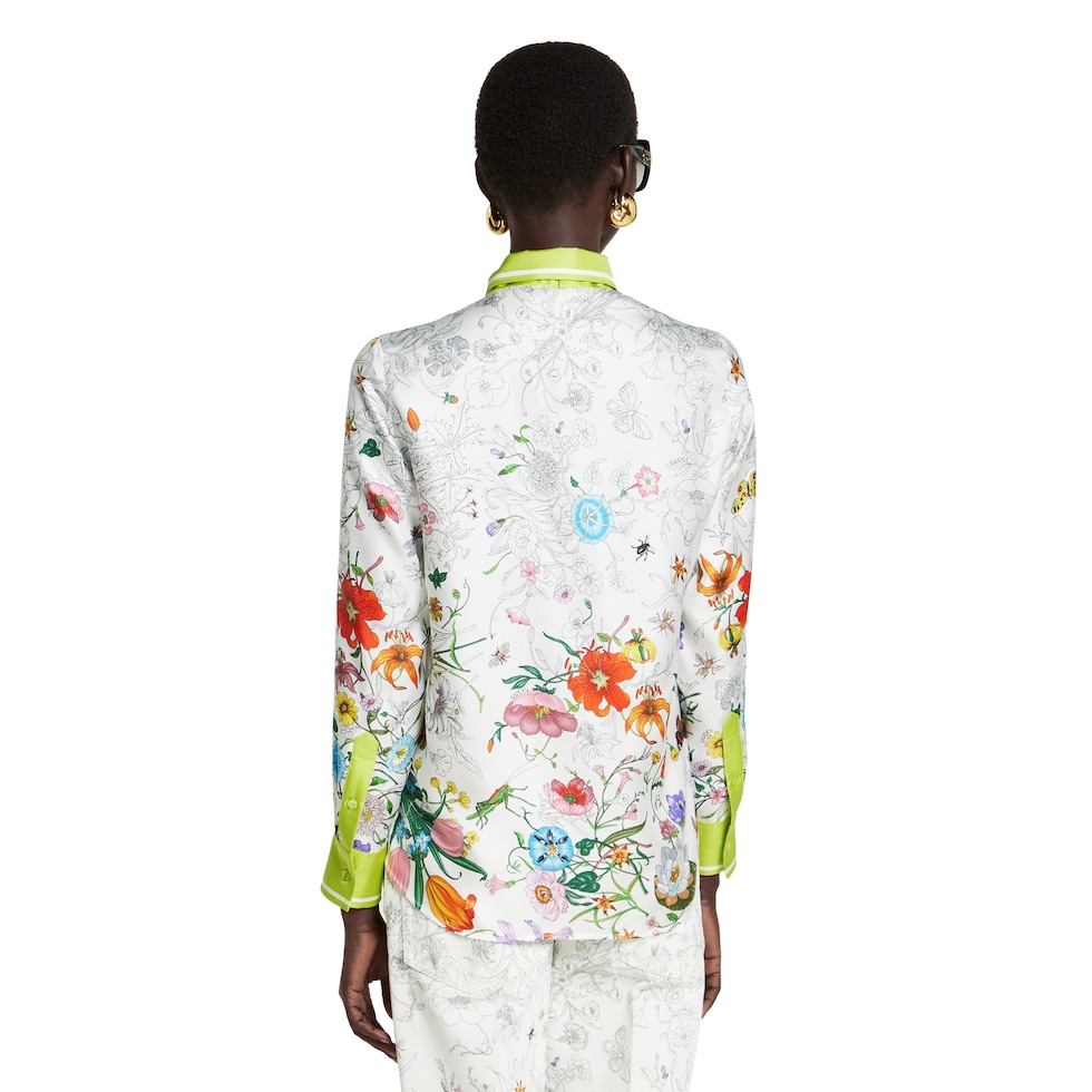 Printed silk shirt in white and multicolor | GUCCI® US