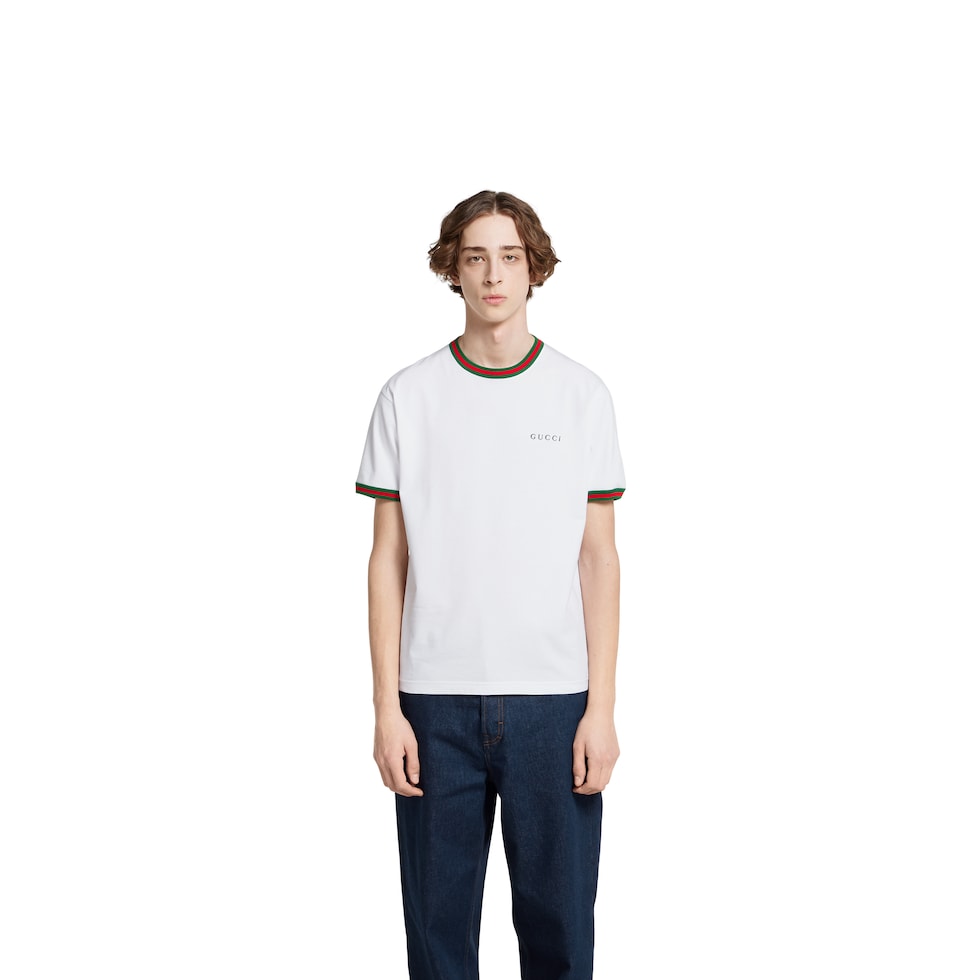 Cotton jersey T-shirt with embroidery in white | GUCCI® US