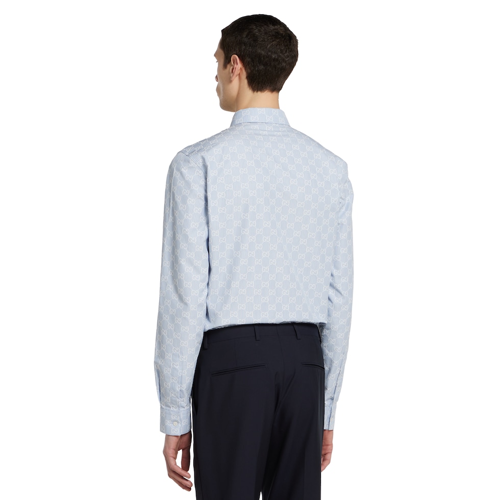 Striped GG cotton jacquard shirt in light blue | GUCCI® US