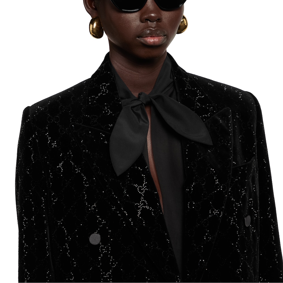Embroidered cotton velvet jacket in black | GUCCI® SI