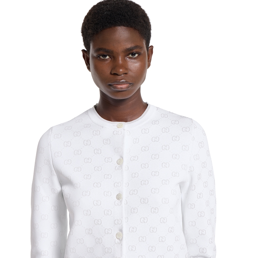ストレッチ GGヴィスコースジャカード カーディガン ・ホワイト