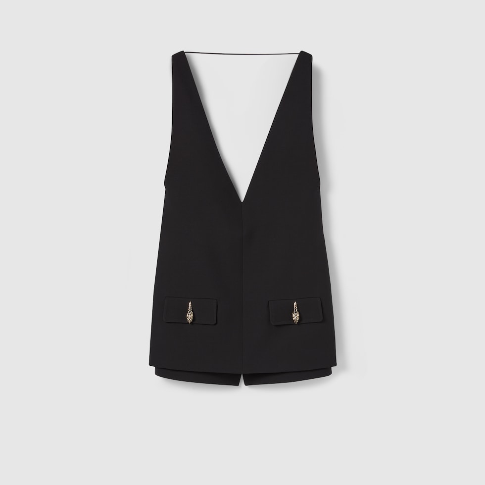 【サイズ38】GUCCIタイガー　ロングワンピース Crêpe wool silk jumpsuit with tiger in black | GUCCI® US