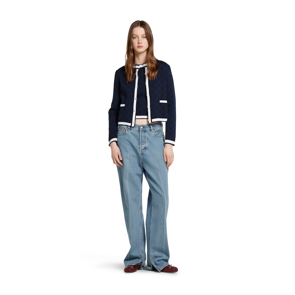 GGファインコットン ジャカード カーディガン ・ネイビー＆ホワイト