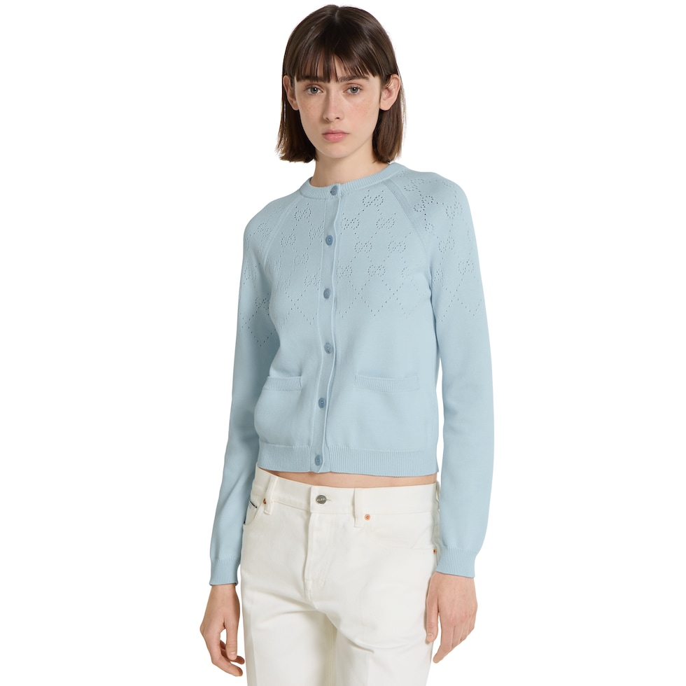 GGコットン カーディガン ・ペールブルー | GUCCI公式