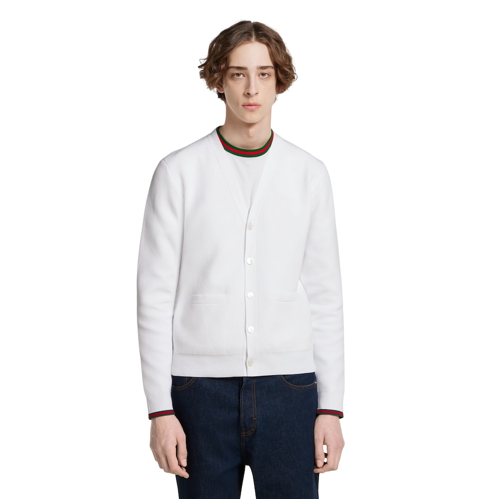 GUCCI ホワイトニットカーディガン Cotton piquet knit cardigan in white | GUCCI® US