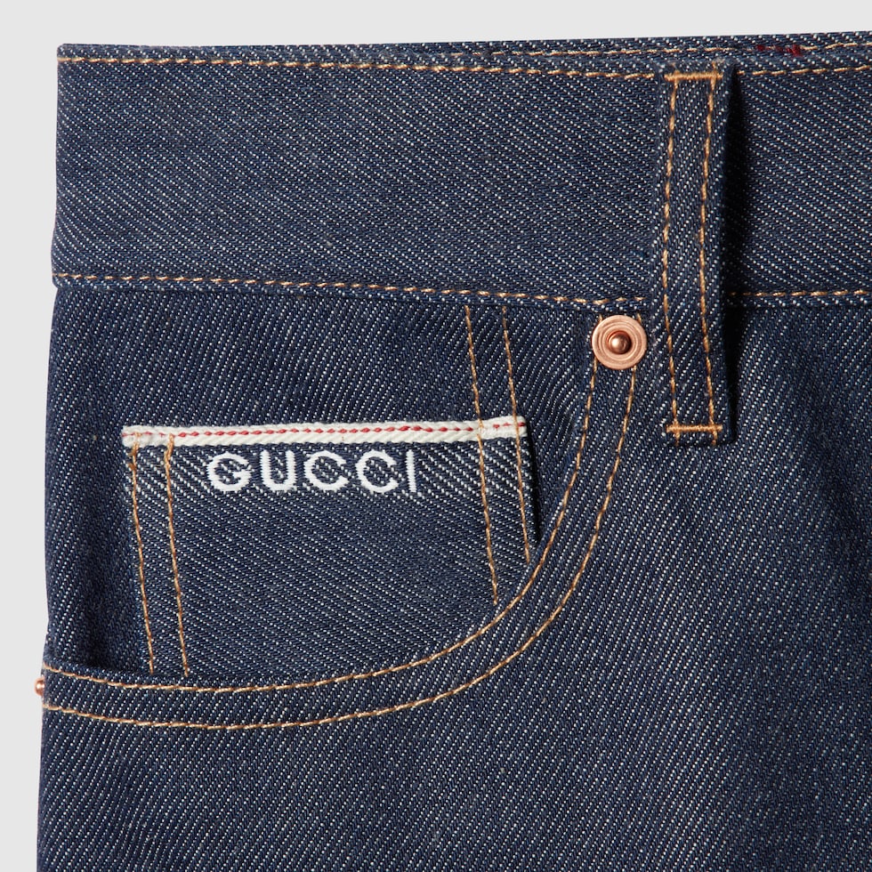 Denim pants with Gucci selvedge in dark blue | GUCCI® US