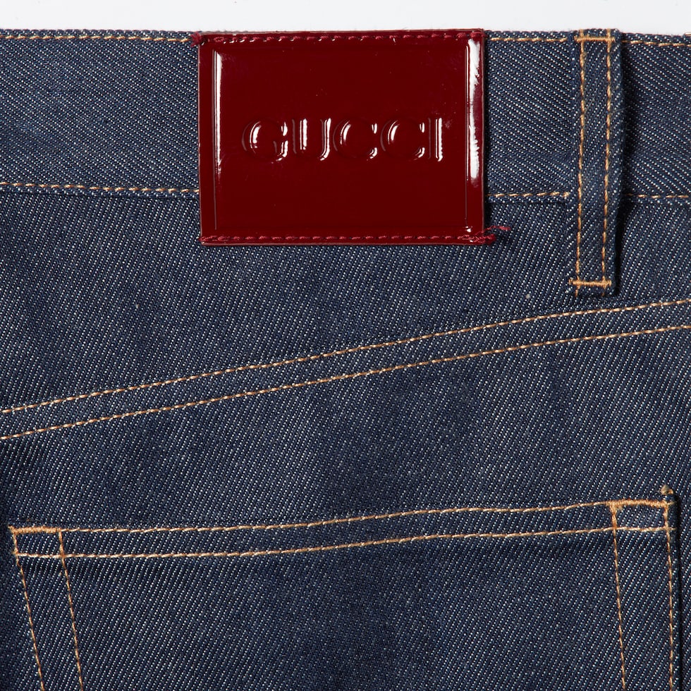 Denim pants with Gucci selvedge in dark blue | GUCCI® US
