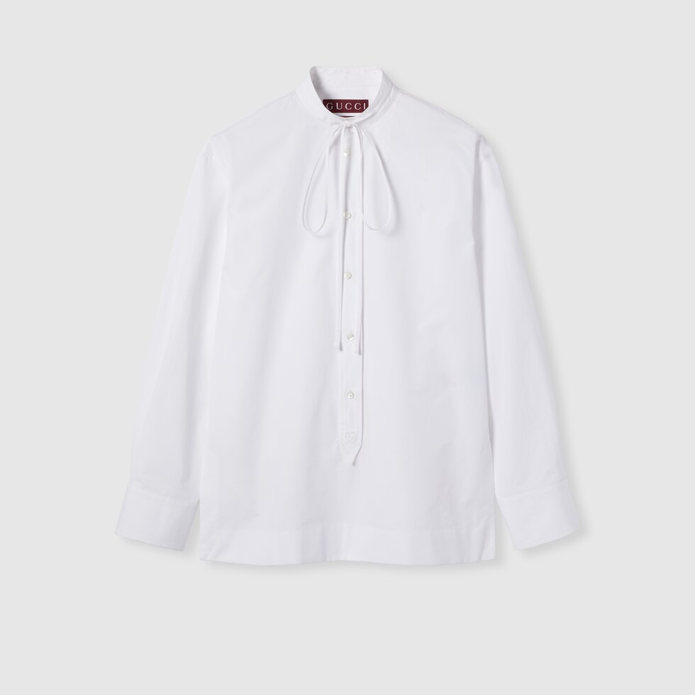 Cotton poplin shirt with embroidery in white | GUCCI® US