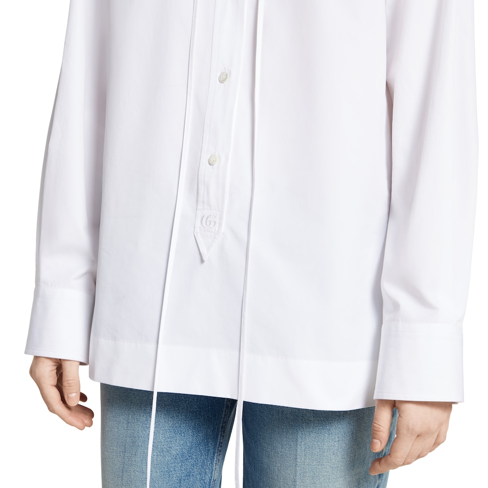 Cotton poplin shirt with embroidery in white | GUCCI® CA