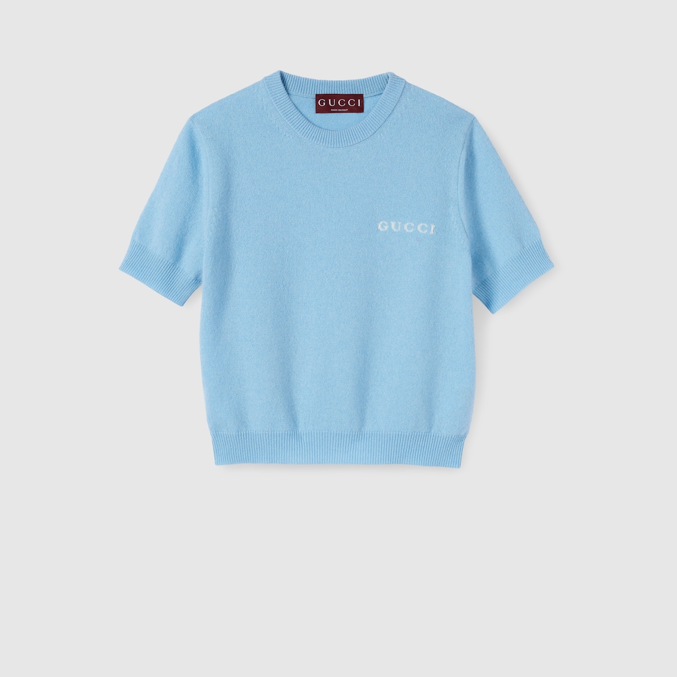 美品　グッチ　ニット　セーター　カシミヤ100%　クロップド丈　ライトブルー 836477_XKEX1_4055_001_100_0000