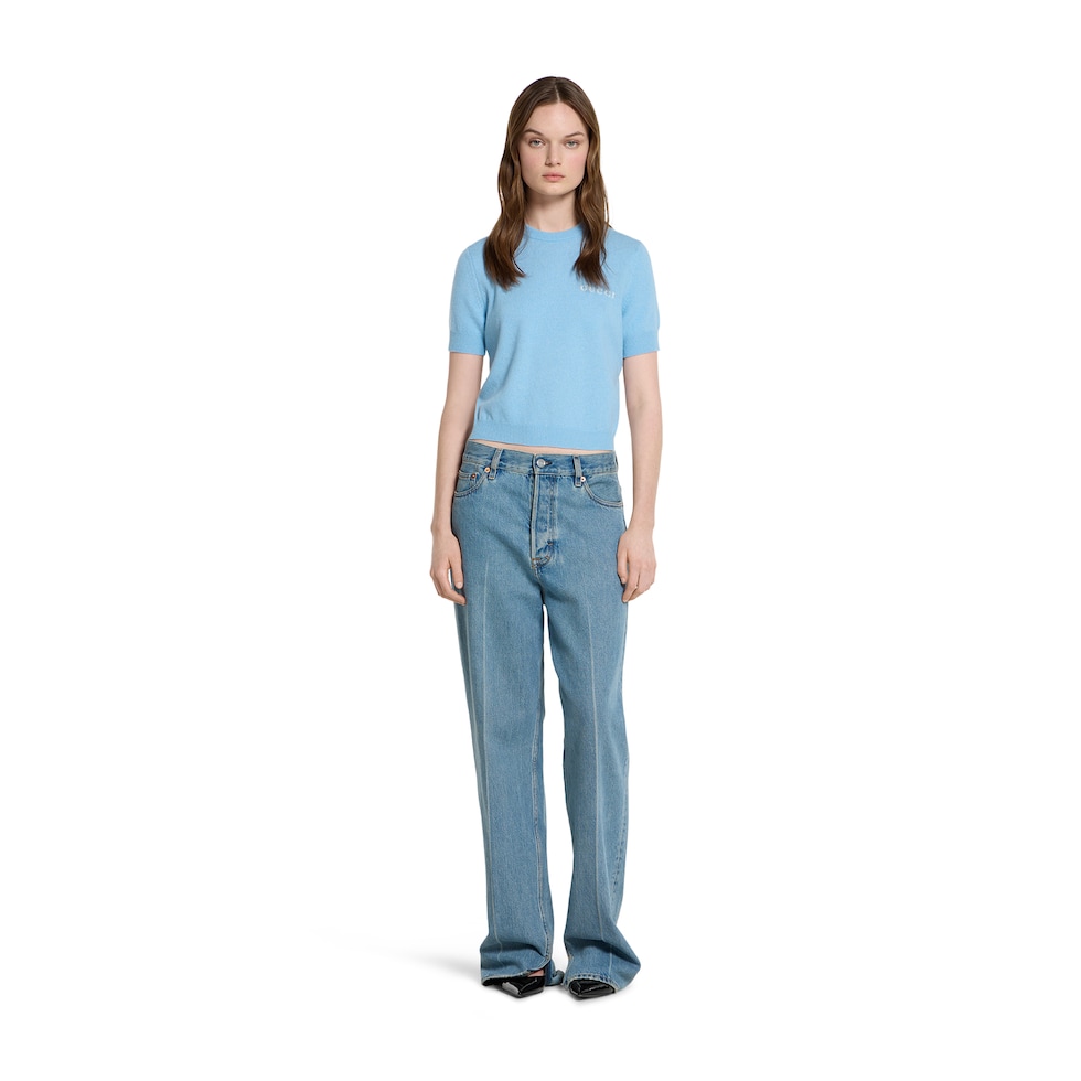 GUCCI カシミア　キャミソール Cashmere top with intarsia in light blue | GUCCI® US