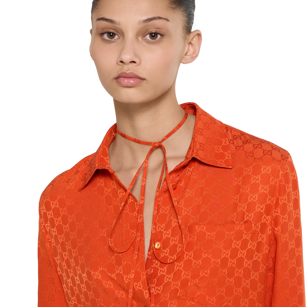 ［美品］GUCCI シルク チェーン柄 シャツ 42 中古・古着通販】GUCCI (グッチ) 23FW チェーンシルクシャツ クリーム