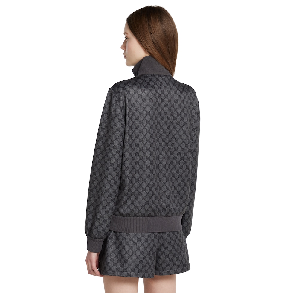 Printed technical jersey zip sweatshirt in black | GUCCI® US