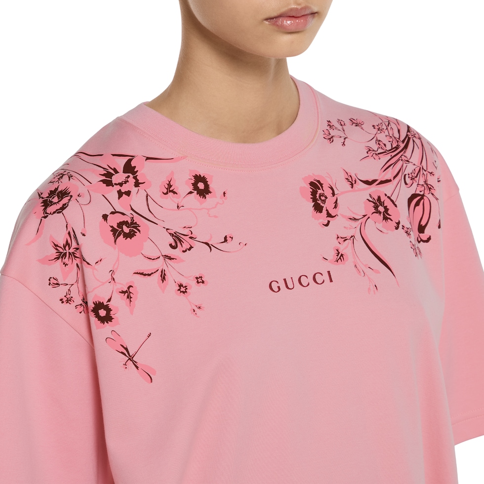 Soft cotton jersey T-shirt with print in pink | GUCCI® US