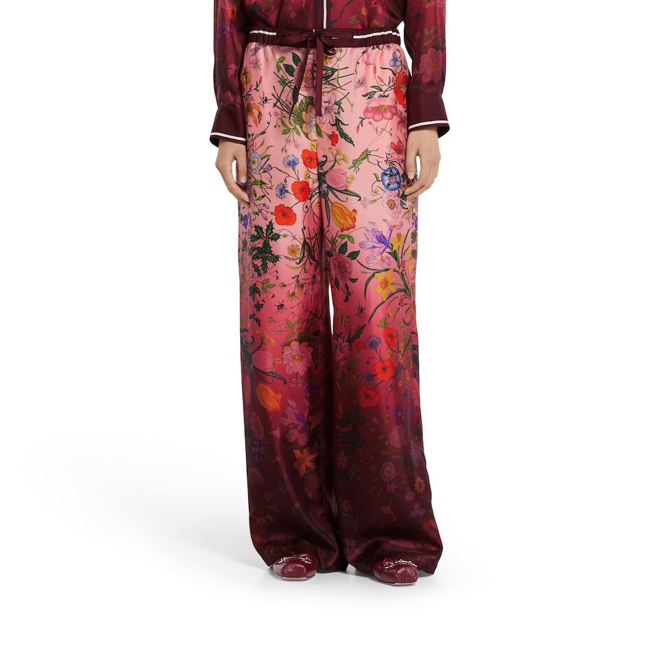 Printed silk pants in pink and rosso ancora red | GUCCI® US