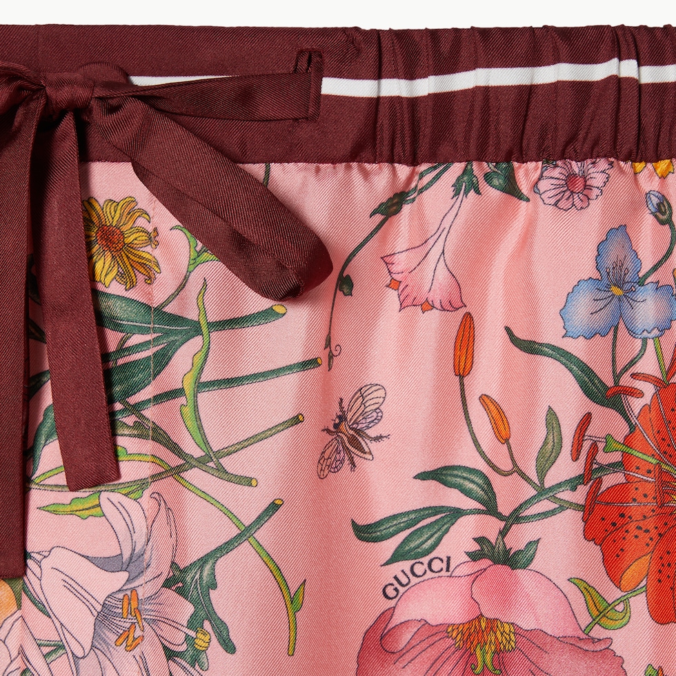 Printed silk pants in pink and rosso ancora red | GUCCI® US