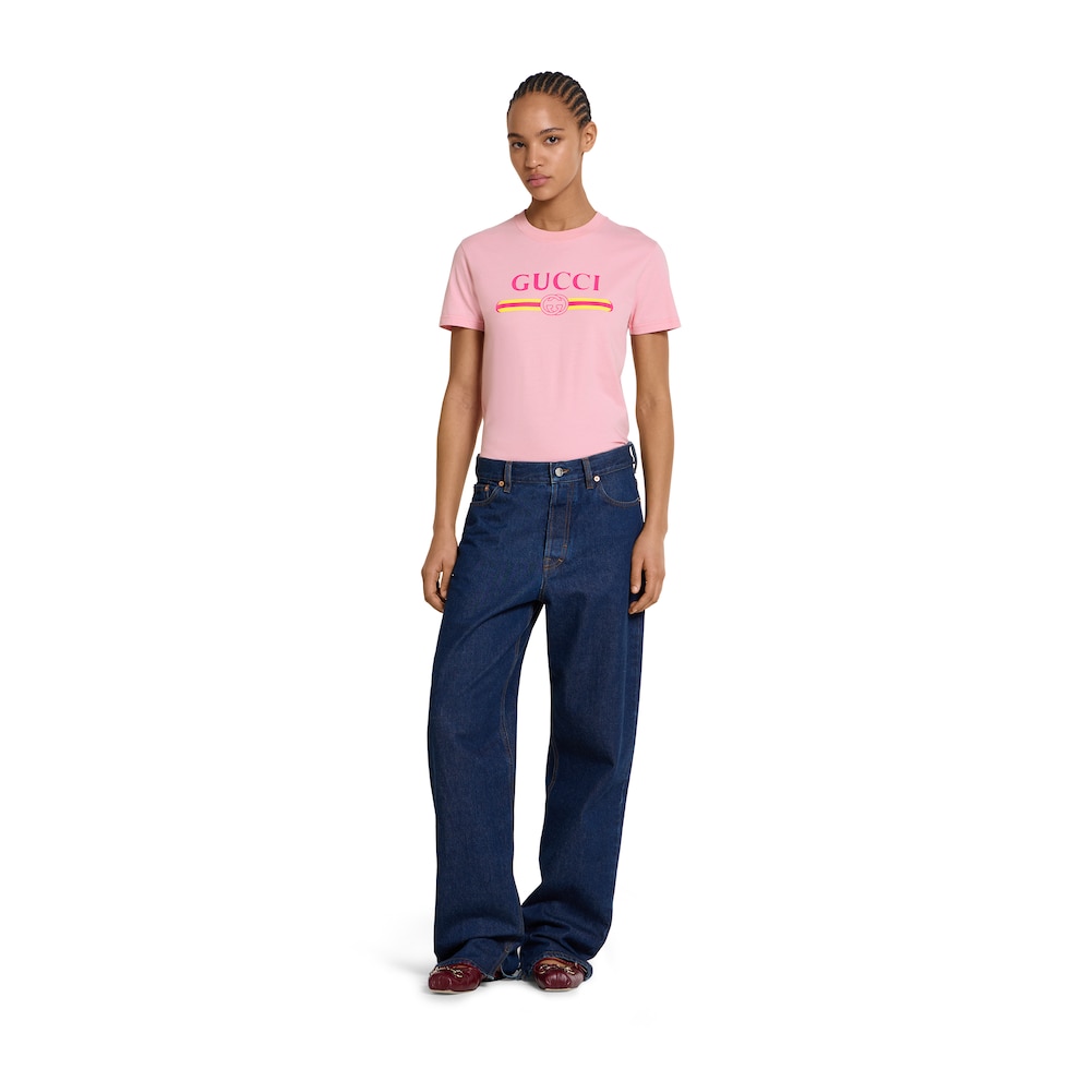 Cotton jersey T-shirt with print in pink | GUCCI® US