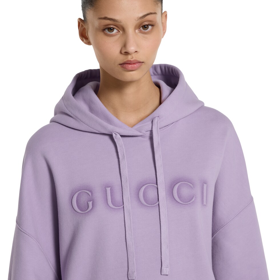 Cotton hooded sweatshirt with logo in lilac | GUCCI® ES