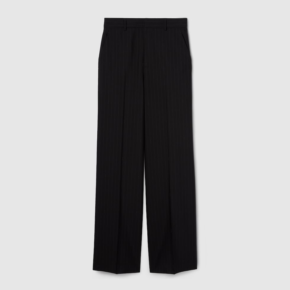 Pinstripe Gucci wool jacquard pants in black | GUCCI® US