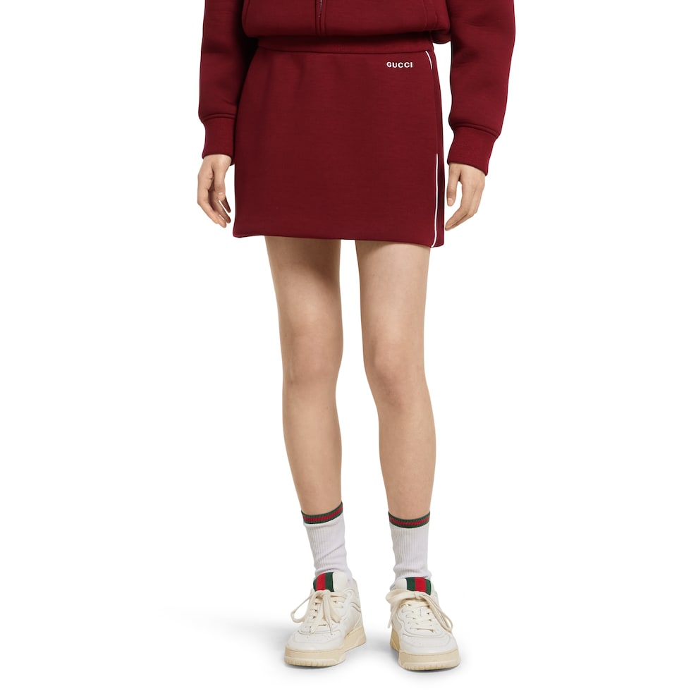 Jersey mini skirt with logo in rosso ancora red | GUCCI® US