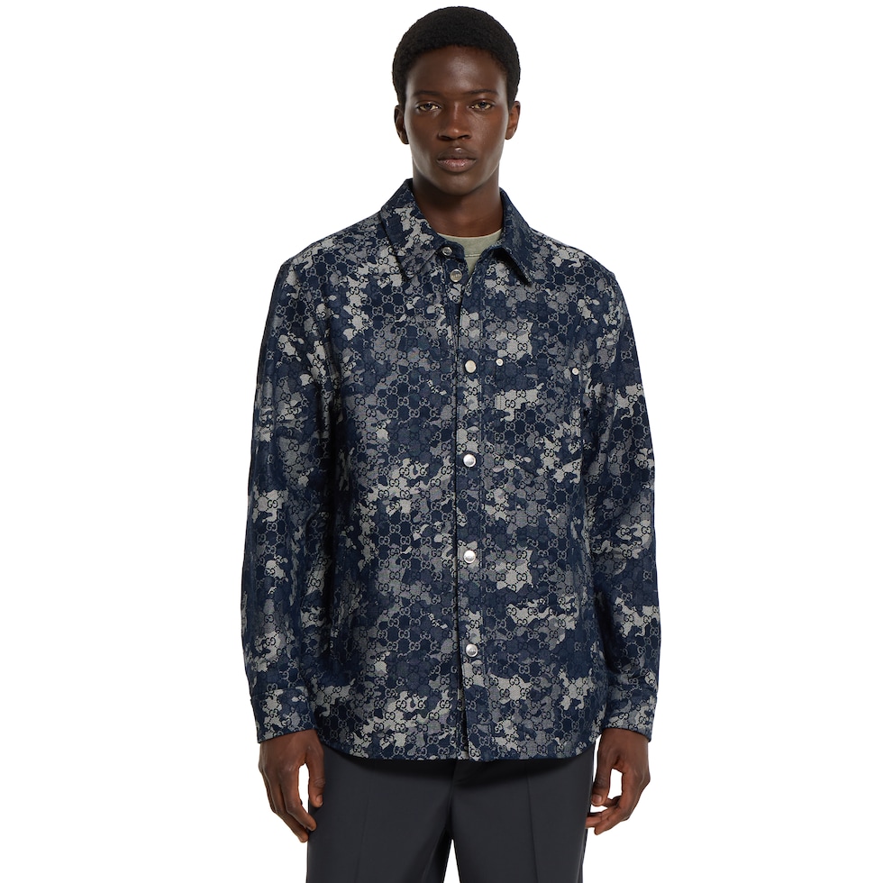 GUCCI   Gジャン GG reversible denim jacket in blue and beige and ebony