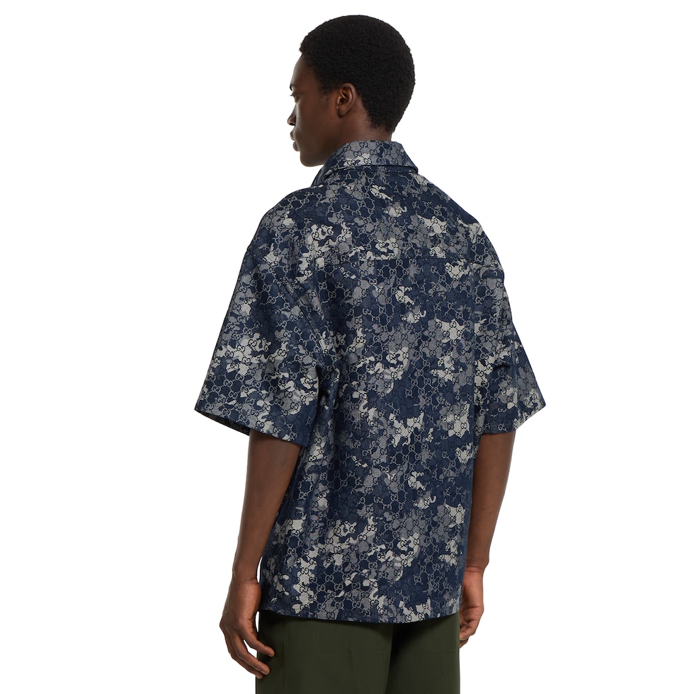 Gucci Light Blue Cotton Shirt With Gg Jacquard Men main image 1