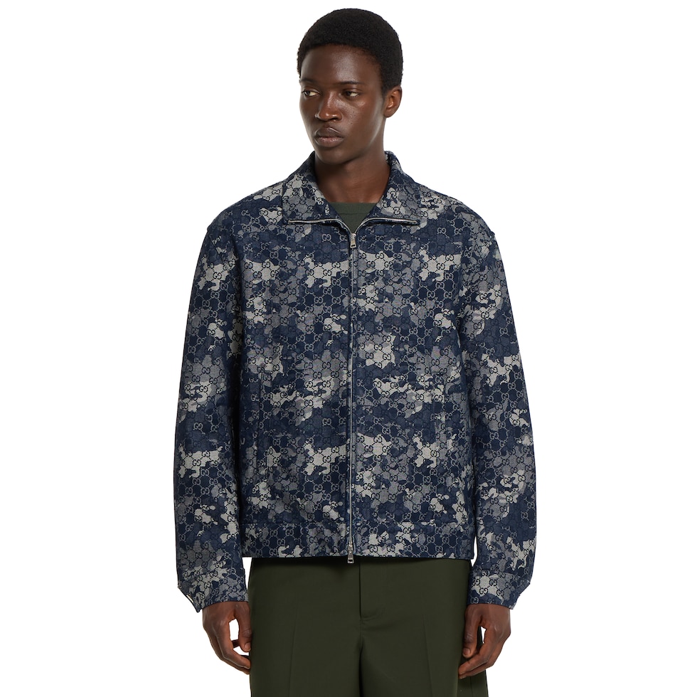 GG jacquard denim jacket in dark blue and ivory | GUCCI® US