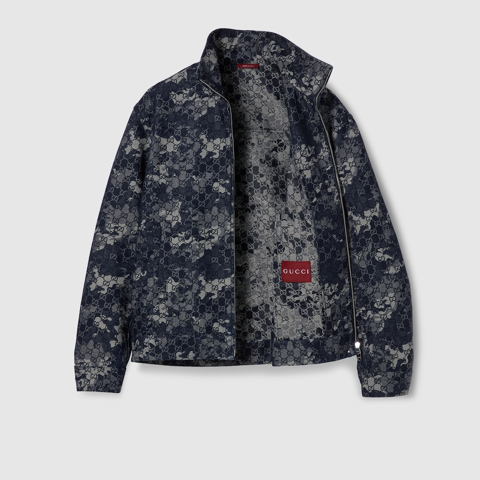 GG jacquard denim jacket in dark blue and ivory | GUCCI® US