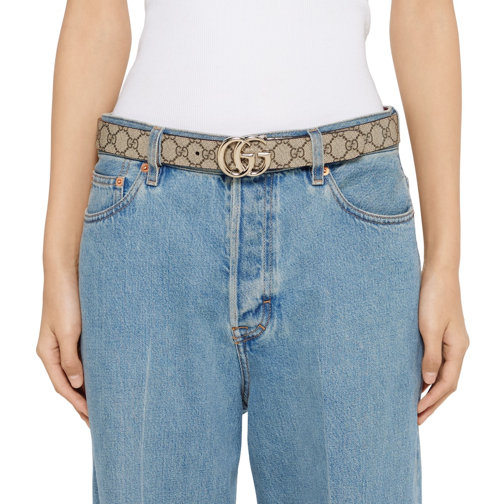 Reversible GG Marmont wide belt in beige GG Supreme and red