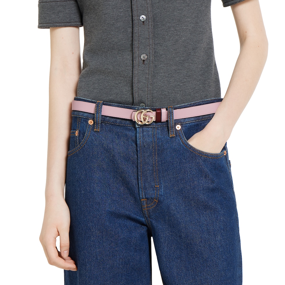 ダブルG リバーシブル スリムベルト ・グッチ ロッソ アンコーラ（深い